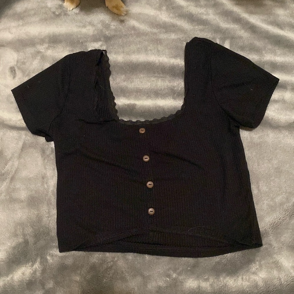 Black Button Crop Top